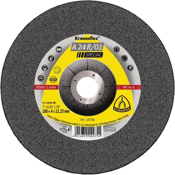 Klingspor 7" (178MM) x 4MM A 24 R/01 Special DPC Metal Grinding Disc
