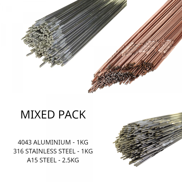 Mixed Pack of TIG Wire - Aluminium, Stainless Steel & Mild Steel